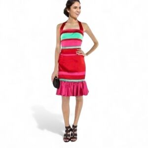 Karen Millen Satin Striped Halterneck Wiggle Dress Sizes UK 12/US 8